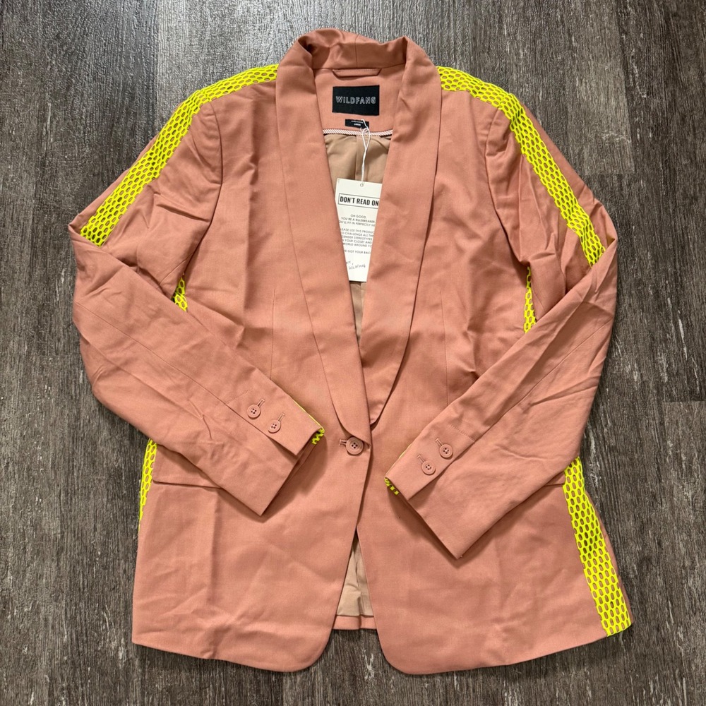 WILDFANG Blazer The Empower Colorblock Tux Blazer Peach Neon Yellow Mesh Women L
